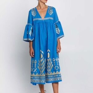 Greek Archaic Kori Gray linen Midi Dress XS
